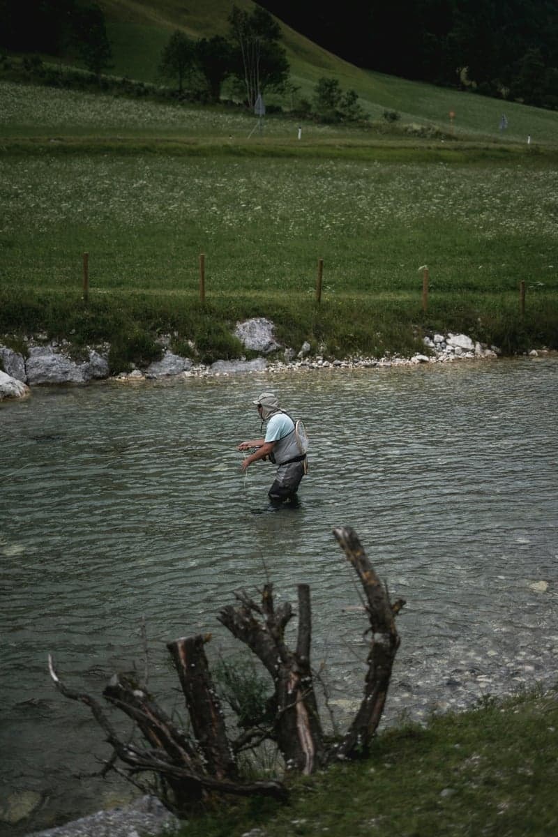 Knee-deep in a meadow creek with green banks on both sides—this is how it's supposed to start