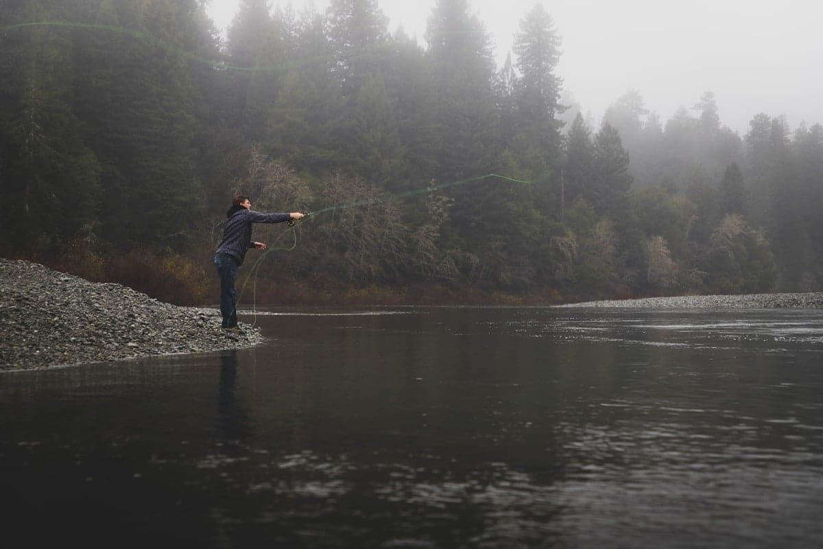 Fog rolls through the Hoh River valley - low-visibility mornings are common, but the river often clears as the day warms