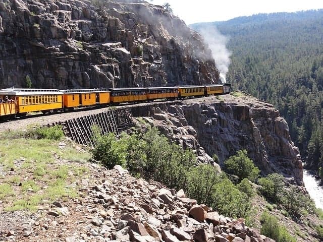 The historic Durango & Silverton Narrow Gauge Railroad provides unique backcountry access to the upper Animas canyon
