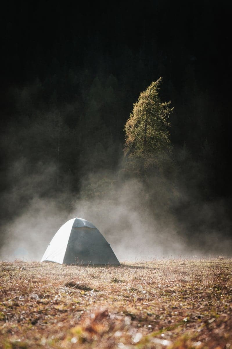 A dispersed campsite at dawn, a long way from the nearest reservation window