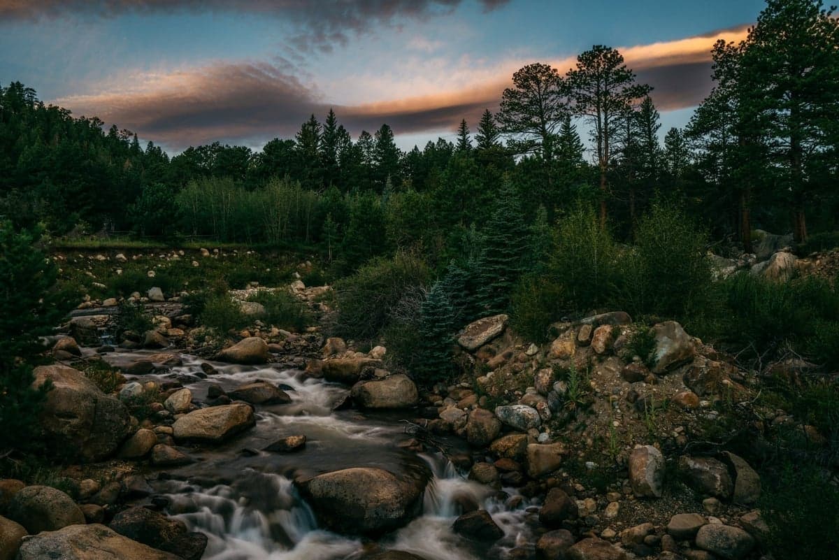 Mountain river flowing through scenic valley