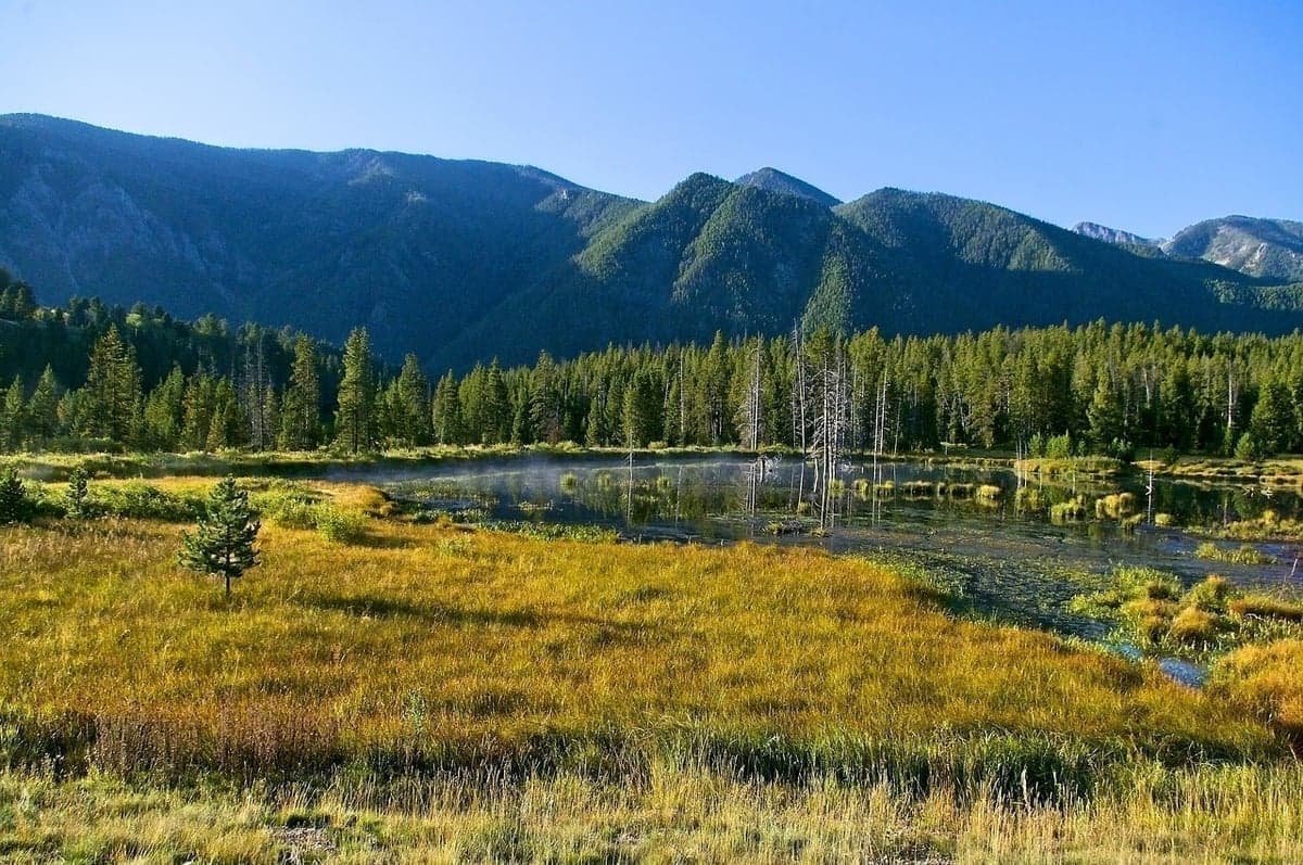 Wide Montana river flowing through rolling hills and prairie landscape