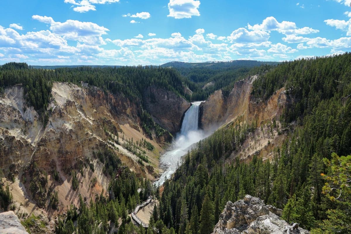Lower Yellowstone Falls drops 308 feet into the Grand Canyon of the Yellowstone, where the river begins its journey north into Paradise Valley