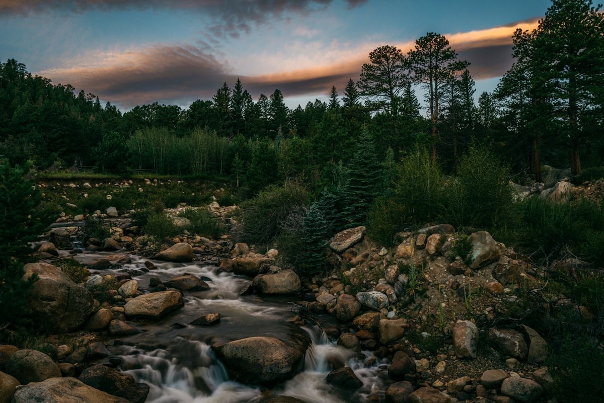 Mountain river flowing through scenic valley