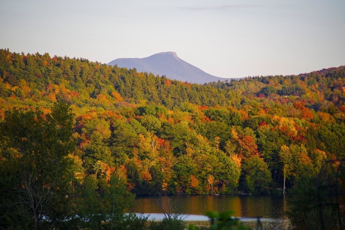 Lake Iroquois in Williston, Vermont with a view toward Camel's Hump in the Green Mountains